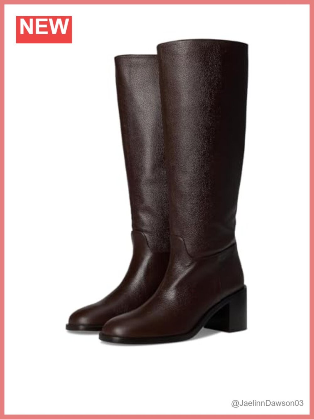 Knee-High Leather Boots Block Heel Pull-On Rounded Square Toe All-Season
